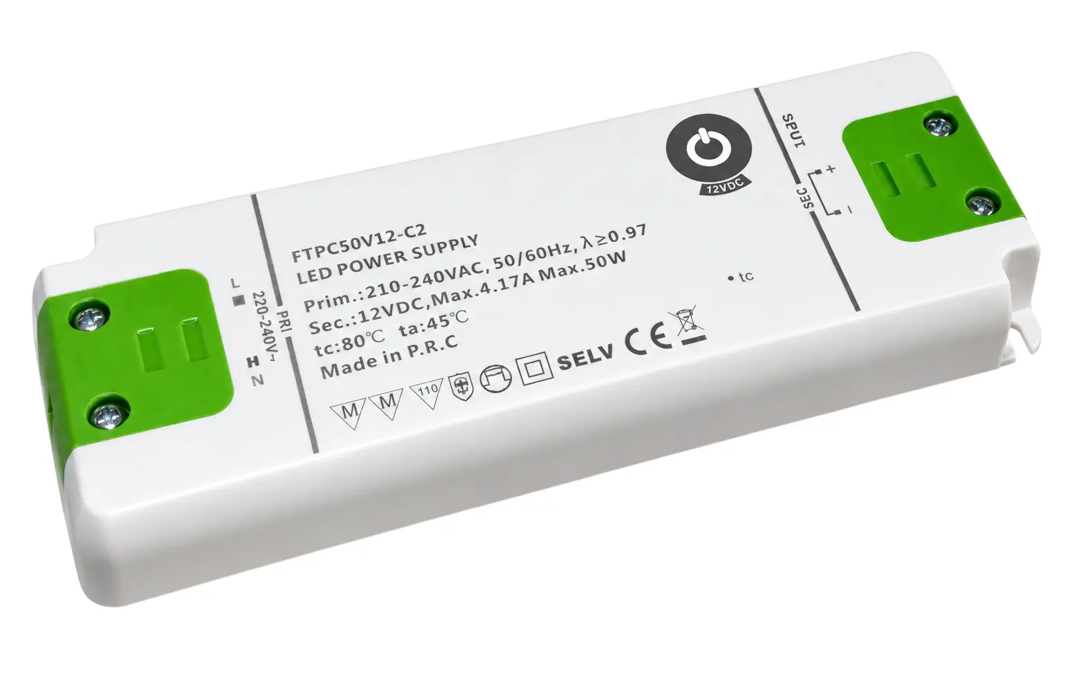 LEDnapájecí zdroj FTPC50V12-C2 12V 50W IP20 nábytkový s fyzickým vypínačem a šroubovací svorkovnicí pro skrytou montáž LED pásků